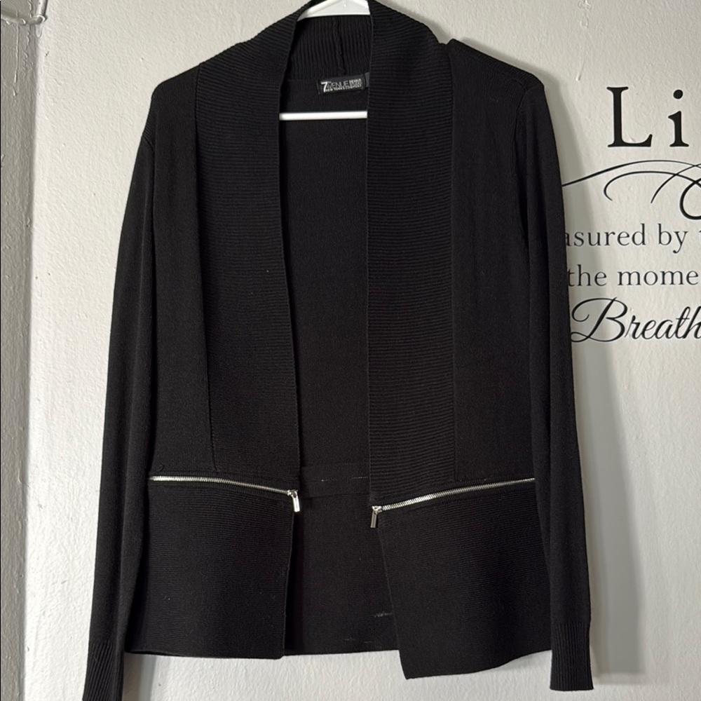 Black Women's Cardigan with Zipper Detail
